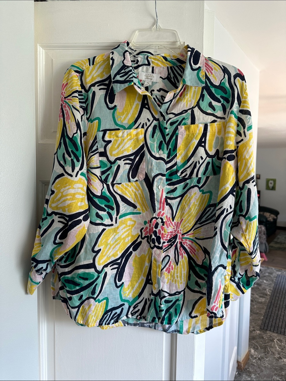 Charter Club Multicolor Floral Button-Down linen blouse